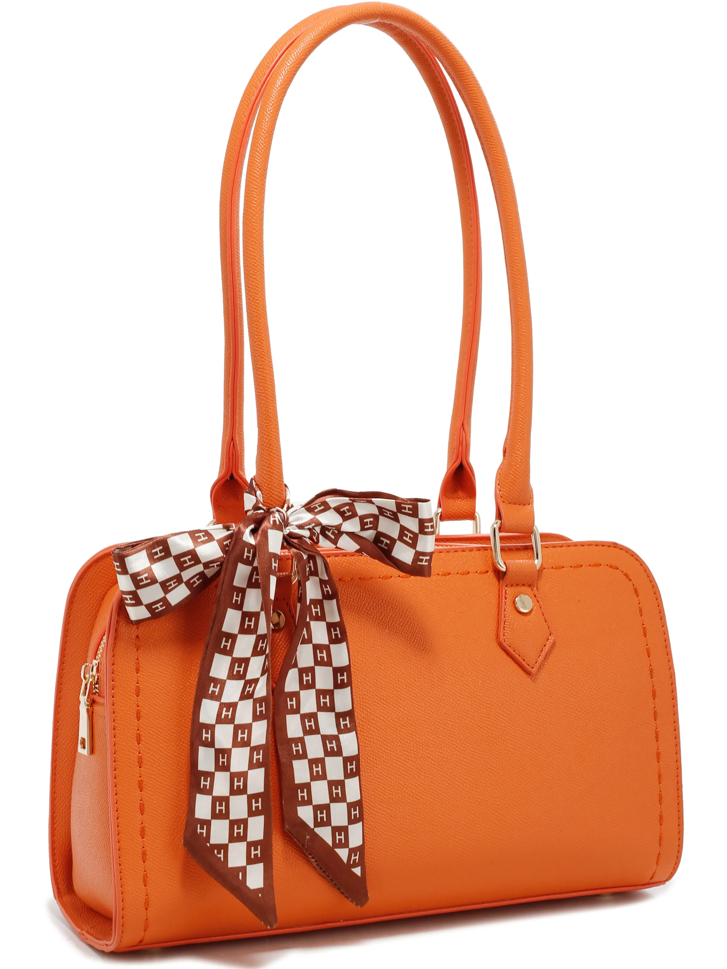 LA TERRE Scarf Accent Structured Satchel Bag - Women's Top Handle Bag T3739