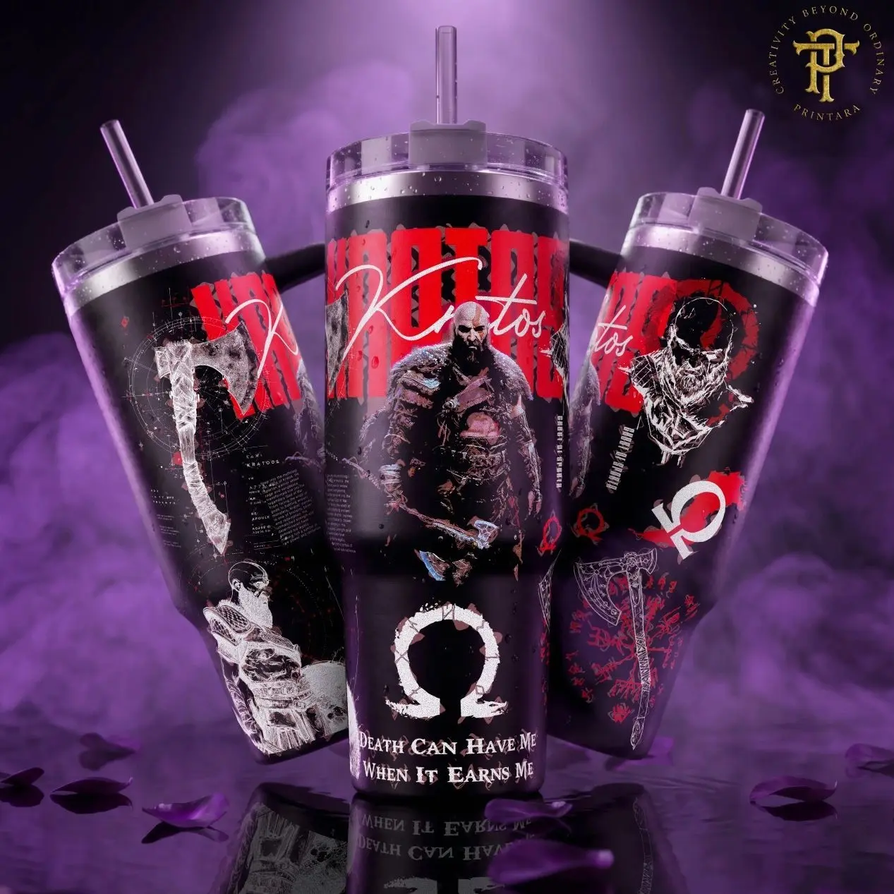 Kratos Blades of Chaos God of War 40oz 20 oz Tumbler Stainless Steel Vacuum Insulated Video Game Merch Dark Aesthetic Design Gift for Gamers and Fans Reusable Bottled Mug Cup