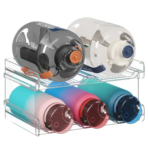 Lifewit Stackable Plastic Water Bottle Organizer - Organized, Space-Saving Beverage Holder Fit for Cabinet & Fridge, Measures to Accommodate Wine Racks, Tumbler Travel Mugs