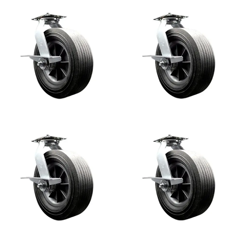 Service Caster Series No.100 SMOK-SCC-100S1030-SNB-SLB-4 BBQ Smoker Grill Caster Wheel Set - 10"x3" Maintenance-Free Flat Free Solid Rubber Wheels, All Terrain, Easy Roll, Enhanced Noise Reduction, Manual Speeds for Grilling Enthusiasts