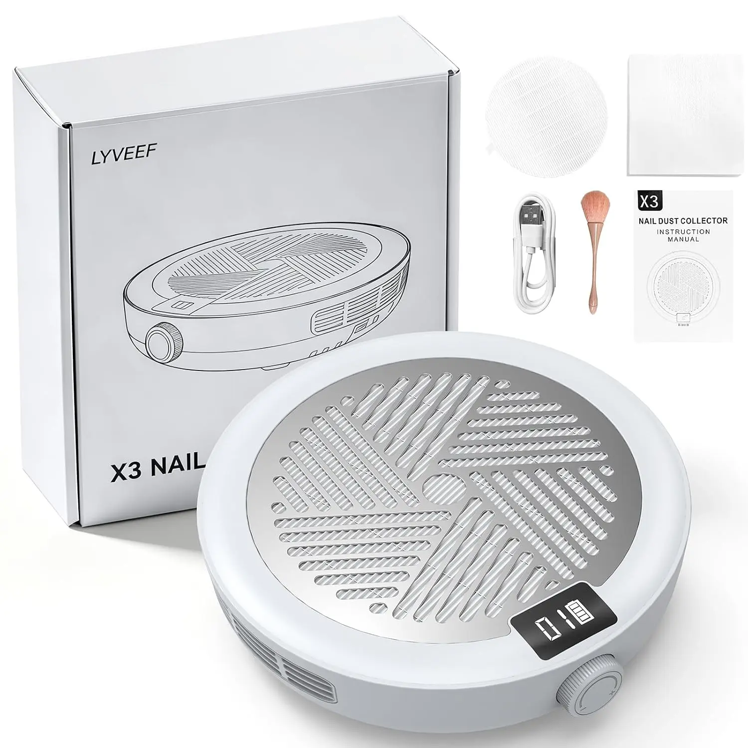 Nail Dust Collector for Home & Professional Tech, Cordless Rechargeable Vacuum Fan with 10 Speeds, Low Noise Strong Suction, Portable Dust Cleaner with 2 Filters & Brush,Manicure