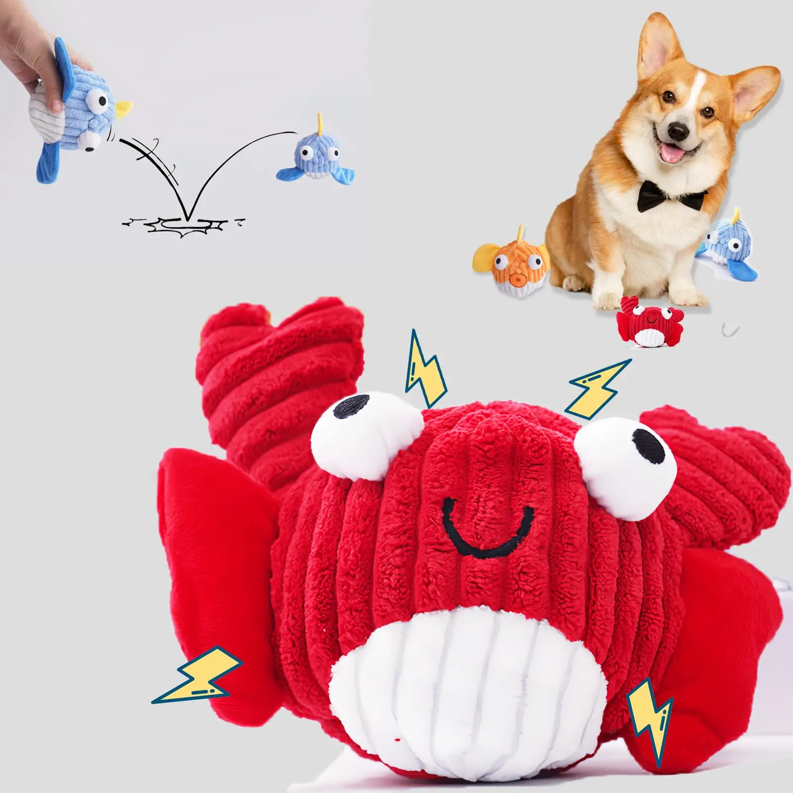 Tough Dog Toys, Interactive Tough Chewer, Chew Toys For Dogs, Durable Chew, No Stuffing Squeak Dog Chew Toys, Interactive Dog Toy Ball With Crinkle Paper For Medium Dogs, Large & Small Breeds