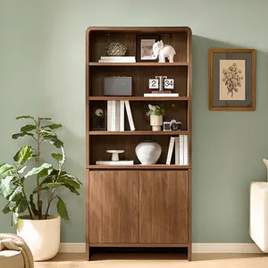 AMERLIFE 71" Height Engineered Wood Bookcase - 6-Tier Storage Shelf with Adjustable Shelves, Doors, Curved Edges, Storage Cabinets for Living Room, Home Office (Requires Assembly)