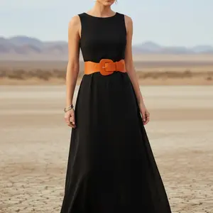 New Women's Orange Pu Leather Elastic Waistband Fashion Belt Big Buckle Size S M Adjustable High Waist or Hip Fit WB25