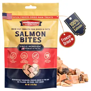 Nibble & Nourish Freeze-Dried Salmon Bites Dog & Cat Treats – Single Ingredient Wild-Caught Raw Pet Treats (3 oz)
