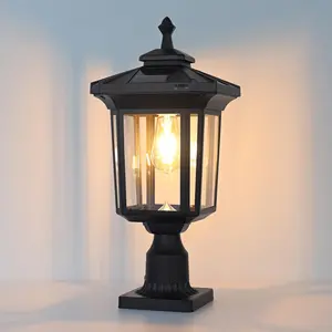 Solar  Light Outdoor, ST4346Q  Solar Lamp  Light with Pier Mount Base Bright Sandy Colored Bulb,   Fence Pole Lights for Gates Yard Path Garden