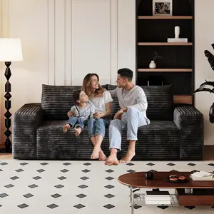 71" Cloud Loveseat Sofa, Modern Corduroy Boneless Couch with Deep Seat Memory Foam, Comfy 3 Seater Foam Floor Couches for Living Room Bedroom Apartment, No Assembly Required (Black, 71"+3 Seaters)
