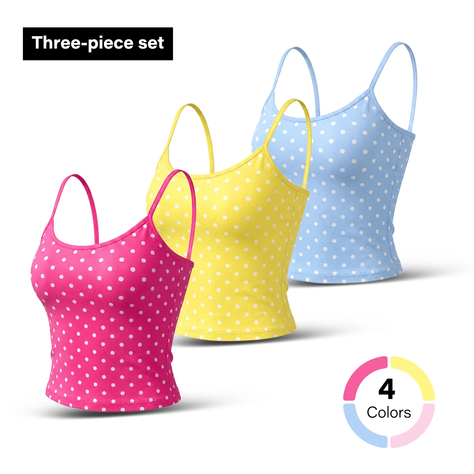 Women's Clothing Polka Dot Cami 3 Pack Tank Tops Spaghetti Strap Crop Top Set of 3 Also Sold as Single Slim Fit Bodycon Fitted Camisole Sexy Y2K Going Out Basic Layering Casual Summer Vest