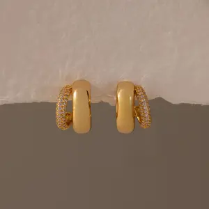 Duo Pave Dome Studs by Caitlyn Minimalist -  Chunky Duo Hoop Stud Earrings in 18K Gold, Mixed Metal, & Silver Finish - Chunky Diamond Statement Earrings - Gift for Her