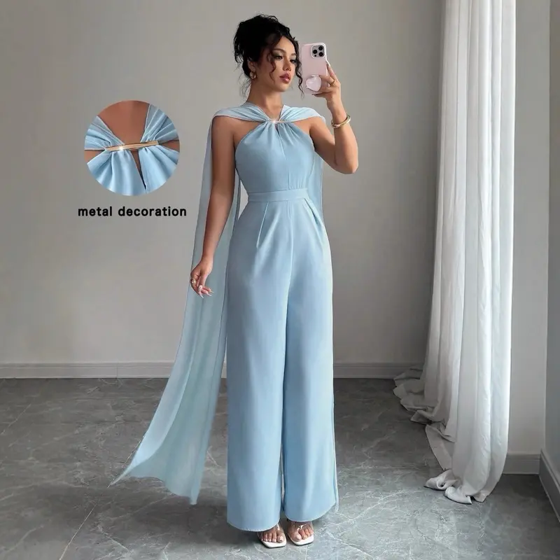 Elgant long calf jumpsuit with fold made