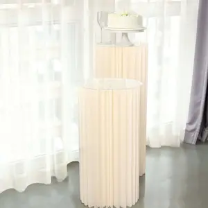 32" Ivory Cylinder Display Column Stand - Pillar Pedestal Stand With Top Plate for Home Organization, Storage Display