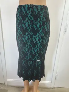 Esmeralda Salvage Brand Long Skirt with Unique Teal and Black Floral Lace Design for Women's Fashion Unisex Style