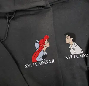 Prince and Princess Anniversary Roman Numeral Embroidered Sweater, Custom Matching Embroidered Couple Hoodie, Cartoon couple Sweatshirt
