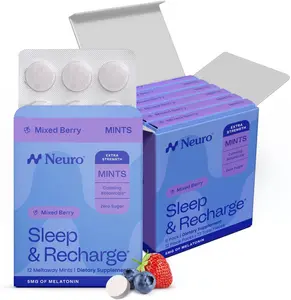 Neuro Night Berry Melatonin Mints for Better Sleep (72 Pieces) - Fast Dissolve Sugar Free Sleep & Recharge Mints with Lemon Balm & Chamomile