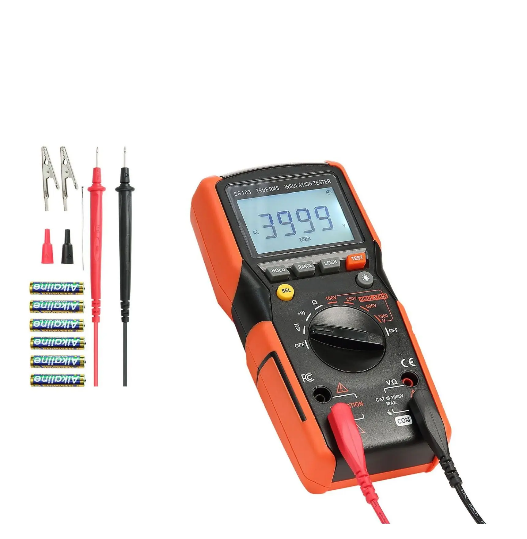 Digital Multimeter 4000 Counts TRMS, Auto/Manual Range Voltage Tester Ohmmeter, Continuity Tester with Insulation Resistance Measurement for Electrical Testing Non-Temperature Measuring 1000V AC/DC