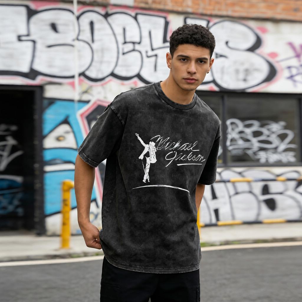 Michael Jackson Washable Direct Spray T-Shirt 260g Heavy Cotton Vintage Unisex Hip Hop Streetwear Tee