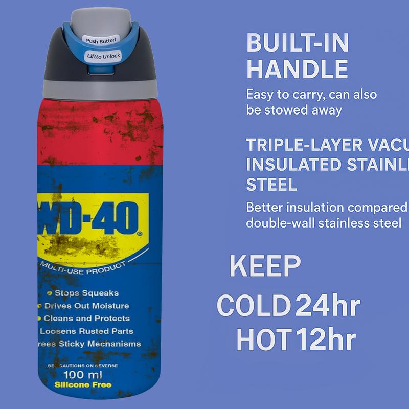 Auracup 1 Count 19/24/32oz Stainless Steel Insulated Mug, Funny WD-40 Oil Can Design with Lid and Straw, Great for Garage, Workshop or Auto Shop, Unique Gift for Dad or Mechanic, Themed Event Decoration, Party Props, Thank You Present