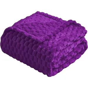 Flannel Throw(50x70 inch), 3D Jacquard Purple Fuzzy and Warm for Couch,Sofa,,Chair, 300GSM Super Touch Lightweight Throw for-