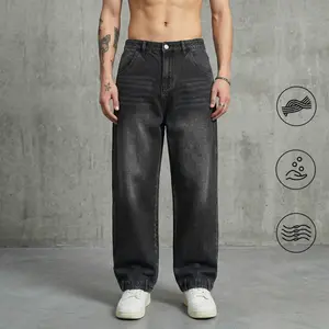 Oversized Baggy Jeans for Men - Vintage Washed Wide Leg Trousers with Adjustable Cuffs, Streetwear Fashion Pants