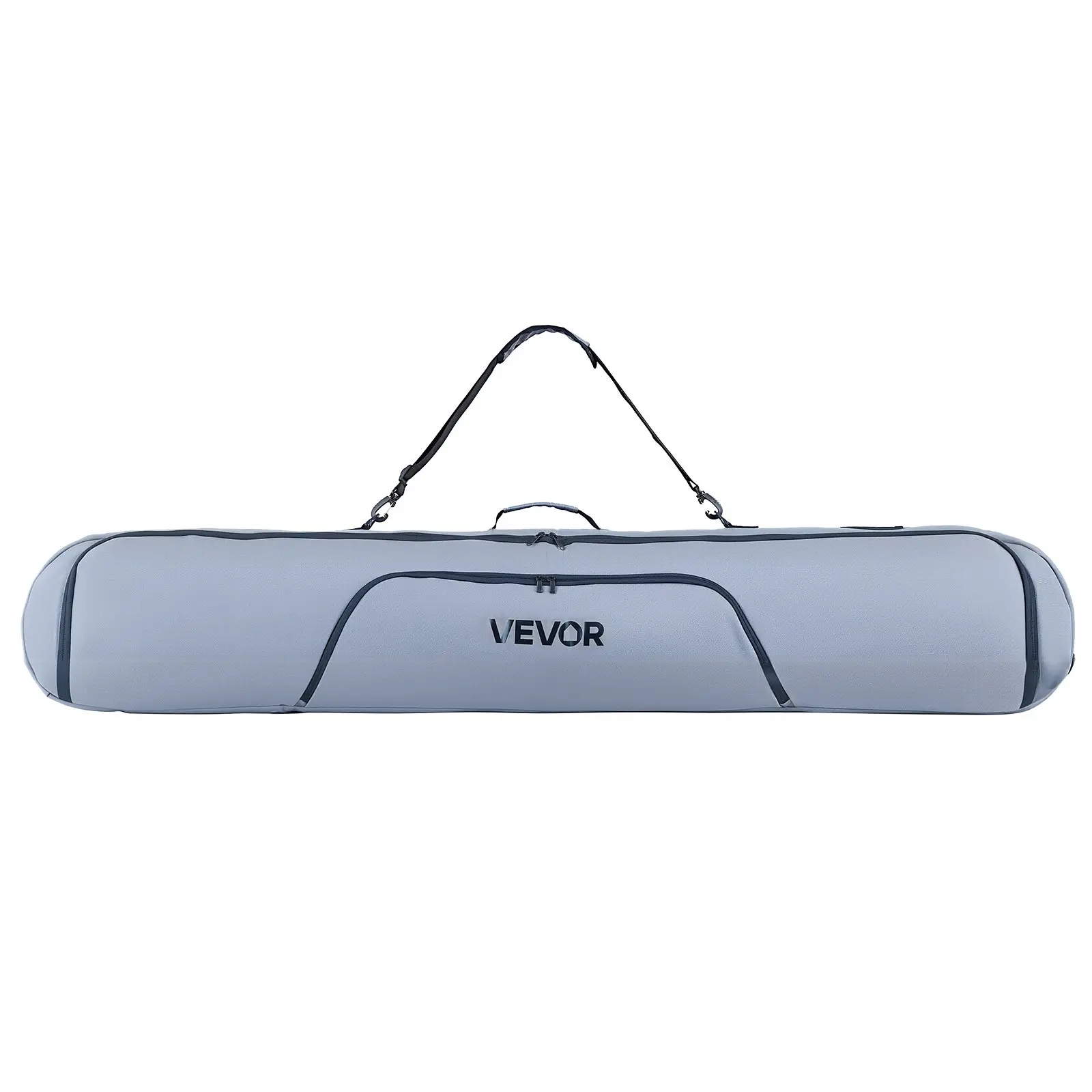 VEVOR Full-Length Snowboard Bag, 65 in/165 cm Max Length, 600D Waterproof Oxford Fabric Padded Bag for Air Travel, with Adjustable Inner Straps, Fits Skis, Poles, Goggles, Gloves, Helmet, Boots (Gray), Full-Length Bag