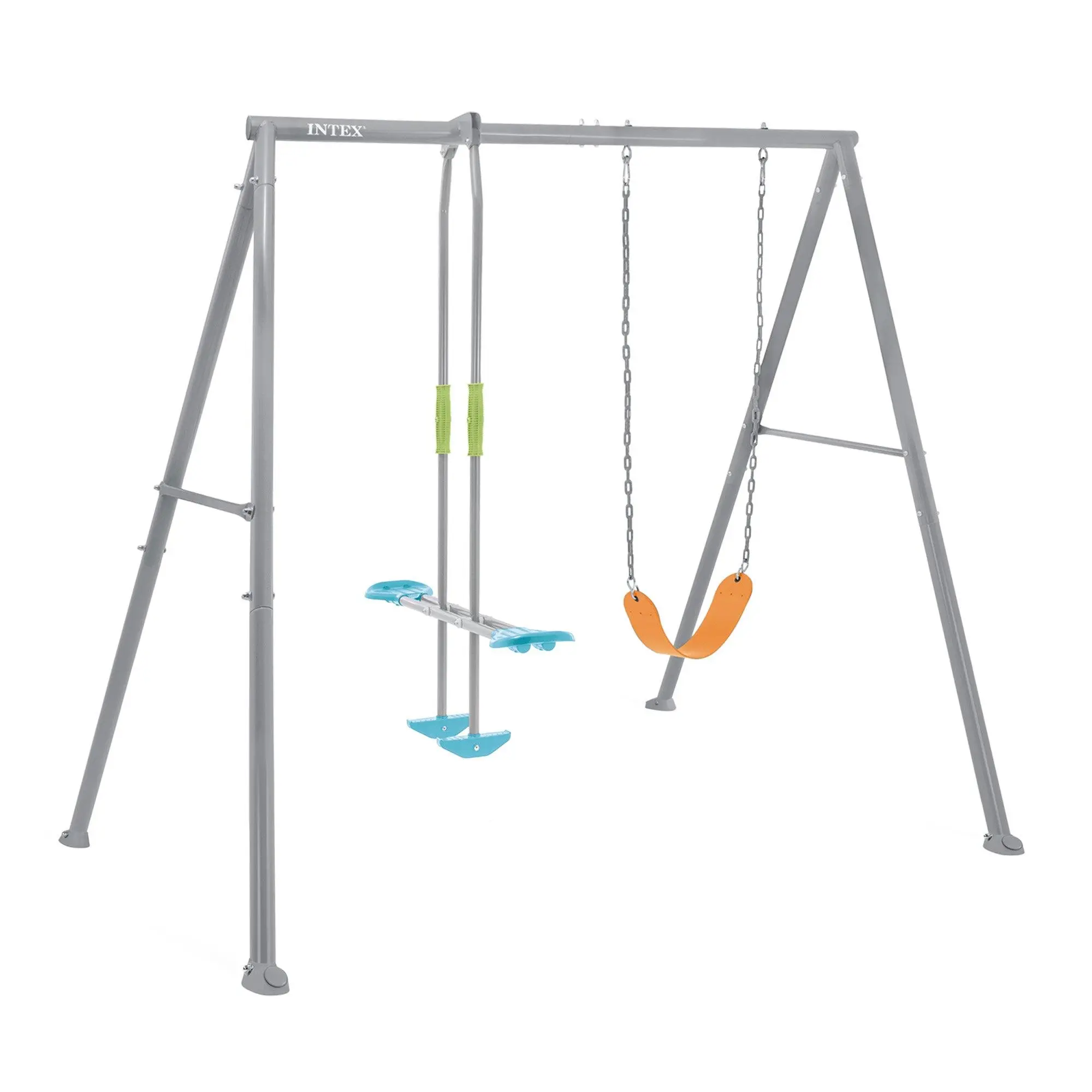 Intex Two Feature Colored Playground Swing Set with Trapeze Bar for Kids, Gray