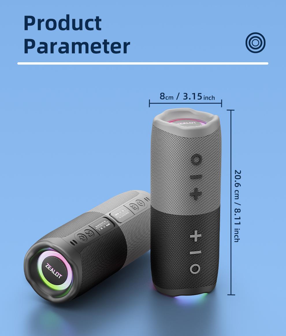 10W*2【ZEALOT】Portable wireless speaker, Magnetic Split speaker, RGB ambient light, outdoor Bluetooth speaker surround sound, TWS pairing,long battery life,supports USB/TF/AUX/BT smartphones. Ideal choice for family/car/party/camping/gift giving