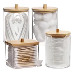 Clear Storage Box with Lid, 4 Counts Bathroom Container Storage Box for Cotton Ball & Swab & Pad, Apothecary Jar for Organizer and Storage, Bathroom Organizer Supplies, Bathroom Accessories Organizer