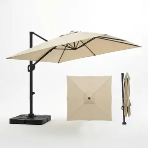 10ft x 10ft Rectangular Patio Umbrella with Base 6 Sturdy Ribs Push Button Tilt and Crank UV Protection Waterproof Market Table Umbrella for Garden Backyard Pool, Polyester, 10X10 Ft