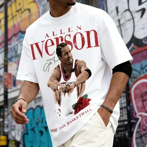 Allen Iverson More Than Basketball Casual Graphic Print Short Sleeve Crew Neck T-Shirt made Vintage God's Plan Retro Heart Hands USA Mexico Flag Unisex boxy fit shirt Cotton