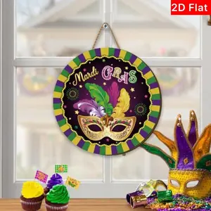 Vintage Round Wooden Sign, Mardi Gras Decoration, New Orleans Carnival Hanging Sign, Fat Tuesday Door Marker, Home Party Decor