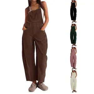 Women’s Corduroy Overalls/Jumpsuits – Barrel-Wide Leg, Bib Front, Adjustable Waist, with Pockets