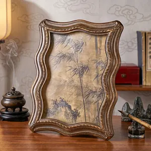 European Style Curved Bamboo Design Frame, Resin Material Vintage Walnut Color Artistic Indoor Desktop Decor, Home Photo Display Frame