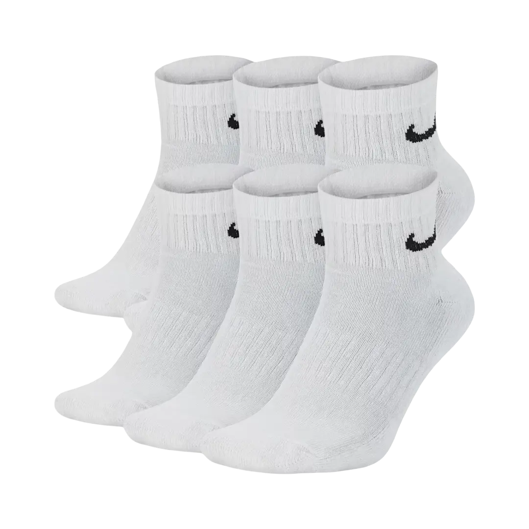 Nike Dri-FIT Everyday Cushioned Mid Training Quarter Ankle Socks (6 Pack) White [SX7669-100]