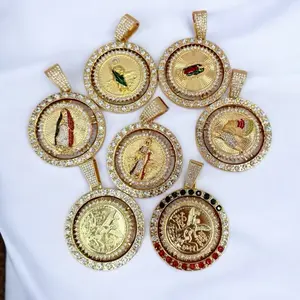 Large Rotating Pendant with Zircons 18k Gold Plated 3 Inch Diameter Various Styles Available Jewelry Accessory