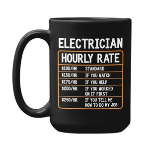 Electrician Hourly Rate Mug, Funny Electrician Gift, Electrician Mug, Electrical Cup Gift Idea, New Electrician Dad Birthday Present, 11 15oz Ceramic Cup