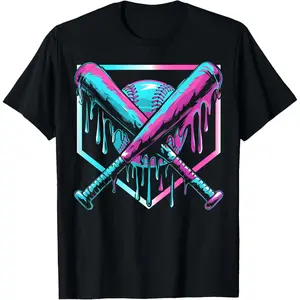 Baseball Drip For Ice Cream Drip  Baseball T-Shirt classic cotton tee short sleeve shirt shirts men graphic tees,men's graphic tees, T-Shirt for Men, cotton casual T-Shirts