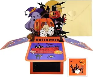 Halloween Pop Up Card Happy Halloween Cards 3D Pop Up Halloween Greeting Cards Popup Halloween Cards for Women and Men Box Halloween Party Card with Note Card and Envelope Trick or Treat Party Favors
