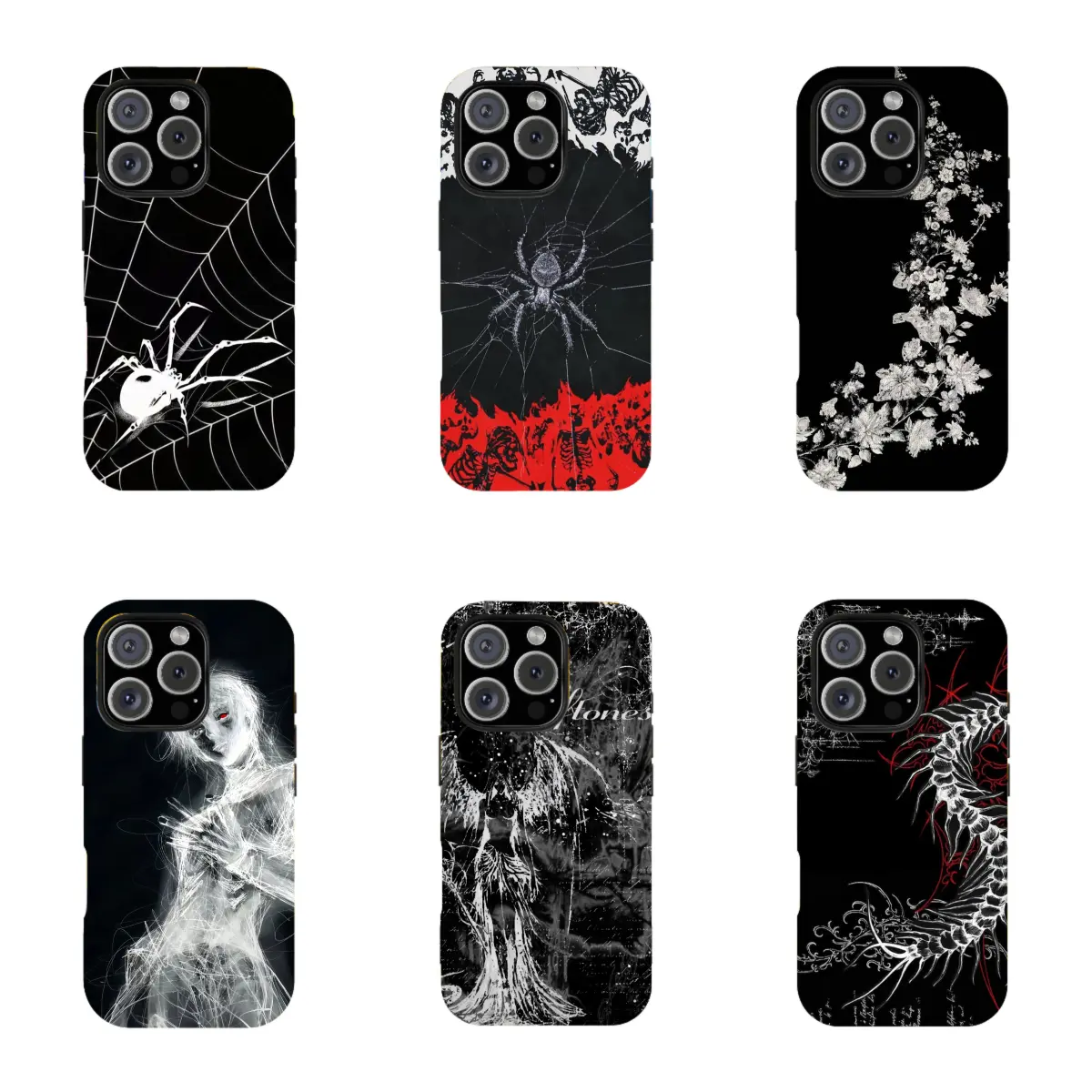 Gothic Dark Aesthetic Spider & Grunge Phone Case Compatible With iPhone 11/12/13/14/15/16/17 Pro Max, Shockproof Punk Cyber Y2K Graphic Protective Back Cover