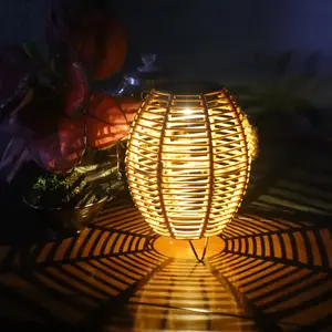 Solar Lantern Outdoor Hanging Woven Bamboo LED Garden Light, Waterproof Handmade Solar Lamp, Outdoor Decor for Patio, Yard, Porch, Pathway, Solar Outdoor Lights