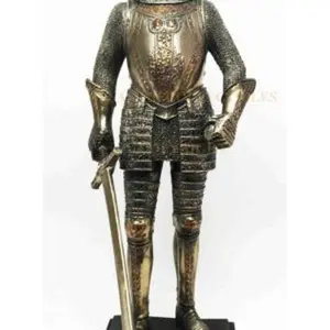 Medieval Knight Statue Bronze Finishing Cold Cast Resin Statue 12 3/4" tall