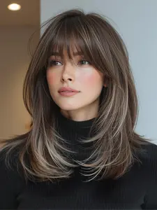 16 Inch Bangs Straight Hair Wig Full Head Synthetic Material High Temperature Fiber Natural Style Daily Wear Synthetic Hair Wigs