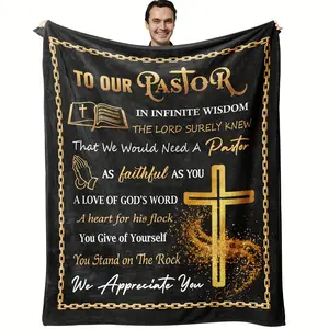 Pastor Appreciation Gift - 280GSM Heavy Flannel Blanket with Religious Message (1 Timothy 4:13, Luke 10:19) - Black and Gold Church Decoration, Pastor Retirement or Birthday Gift - Four Seasons Soft Christian Ministry Souvenir, Spiritual Encouragement