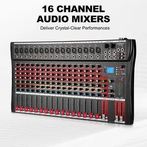 16-Channel Compact Digital Audio Mixer Console - Professional DJ Controller with Reverberation, Bluetooth Wireless Connection, MP3 Player, 48V Phantom Power, USB Recording for Studio, Live Performance
