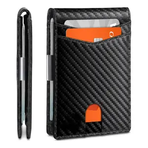 Minimalist Carbon Fiber Textured Wallet for Men – RFID Anti-Theft Ultra-thin Wallet with Bill Clip and Quick Card Retrieval Slot