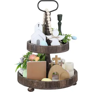 4 Pcs Easter Tiered Tray Decor He is Risen Religious Tiered Tray Decorations Wooden Easter Jesus Sign with LED Fairy Lights  Farmhouse Home Church Table Christian Catholic Cross Gifts