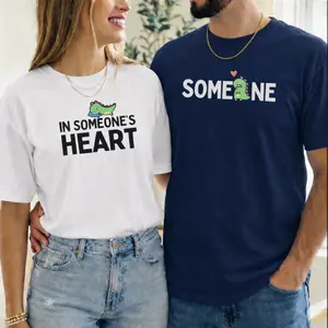 Someone In Someone’s Heart Couple T-Shirt – Cute Dinosaur Matching Couples Shirt, Funny Love Graphic Tee, Valentine Anniversary Gift for Him and Her