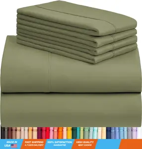 6 PC King Sheet Set, Rayon Made from Bamboo Bed Sheets, Deep Pockets 18' Wrinkle Free Cooling Bed Sheets Machine Washable Hotel Bedding Silky Soft - Olive King
