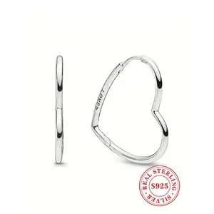 925 Sterling Silver Heart Shaped Letter Designed Hoop Earrings, Fashionable Earrings for Women & Girls, Trendy All-match & Exquisite Jewelry for Birthday Gift with Box