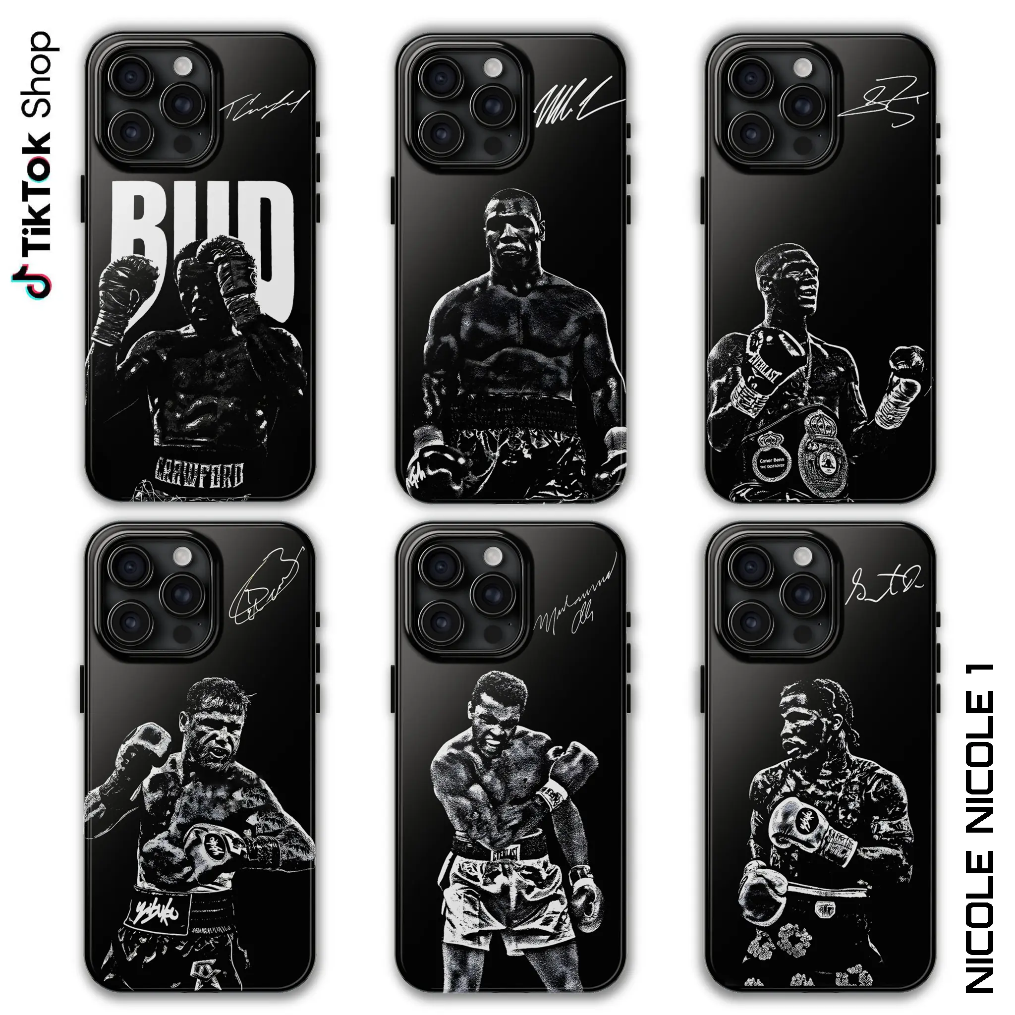 Boxing All Legends Signature Phone Case, Legendary Boxer Collection, Iconic Fighting Star Black Phone Cover, Gifts For American Professional Boxing, 17 Air Pro Max