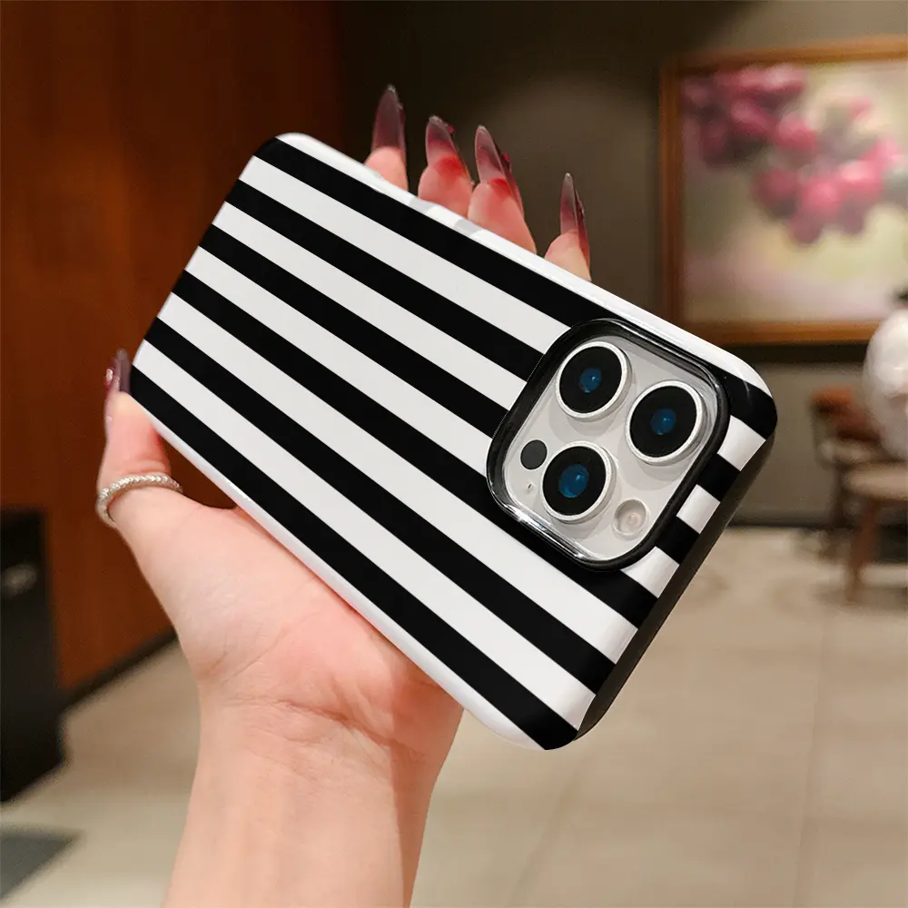 Black and white striped pattern 2-in-1 anti drop design, suitable for phone  cases compatible with iPhone 17 16, 15, 14, 13.12.11. Pro Max.Plus, Air. -  TikTok Shop